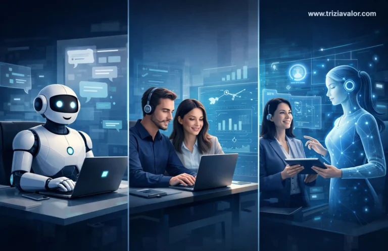 representação visual comparando bot, copiloto e assistente de inteligência artificial no ambiente profissional