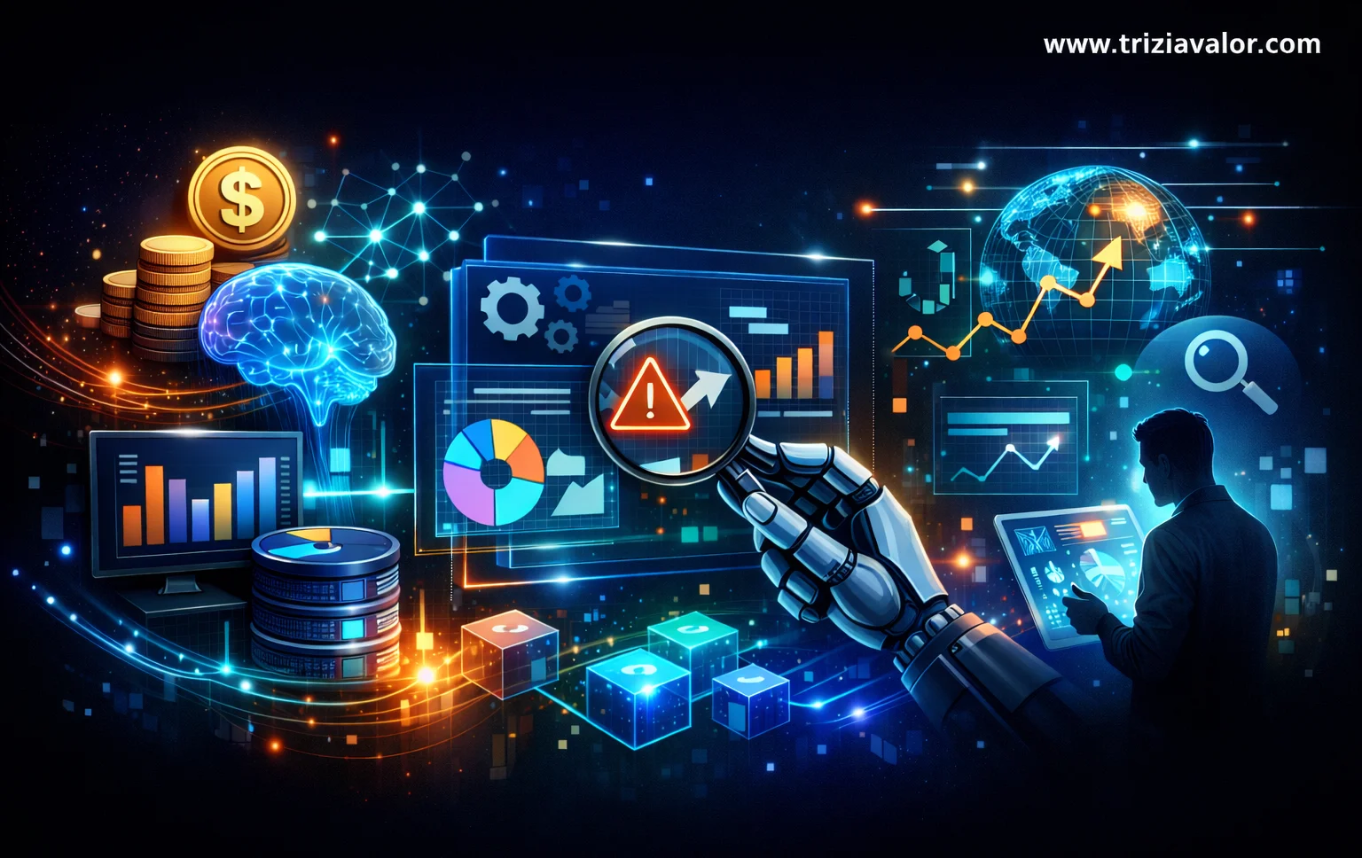 profissional usando inteligência artificial para analisar grandes volumes de informação no trabalho