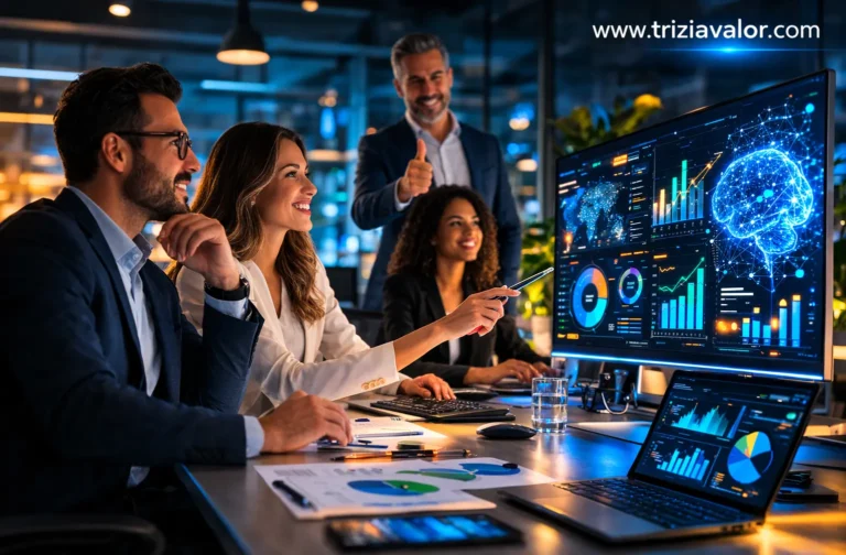 profissional usando inteligência artificial para analisar relatórios no trabalho