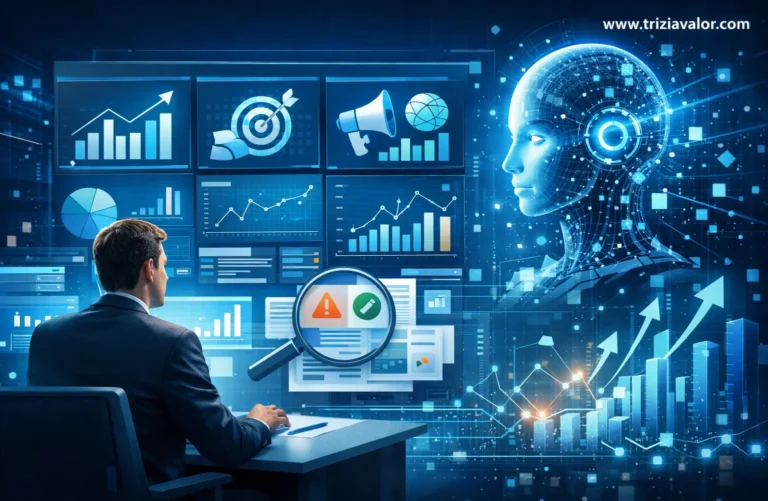 IA para tomada de decisão estratégica analisando dados e cenários no trabalho