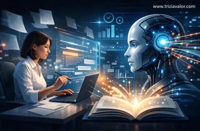 IA para leitura acelerada de informação no trabalho analisando documentos profissionais