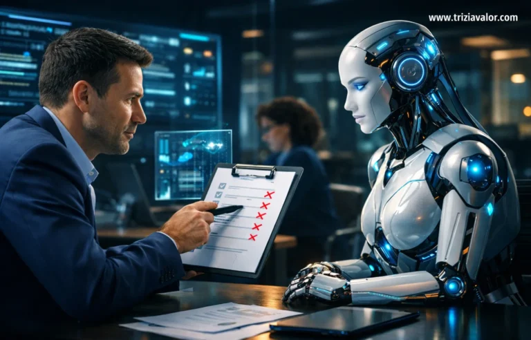 pensamento crítico com IA no trabalho analisando informações geradas por inteligência artificial